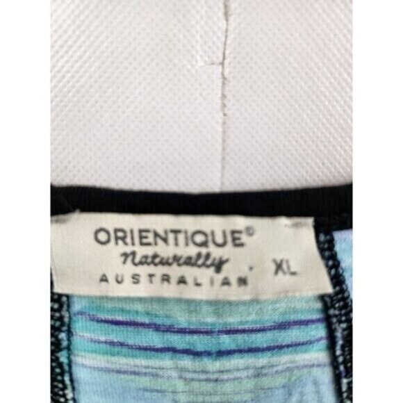 Orientique Naturally Womens Floral Artsy Tunic Top XL Blue Ruffle 3/4 Sleeve - Picture 3 of 9